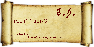 Babó Jolán névjegykártya