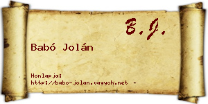 Babó Jolán névjegykártya